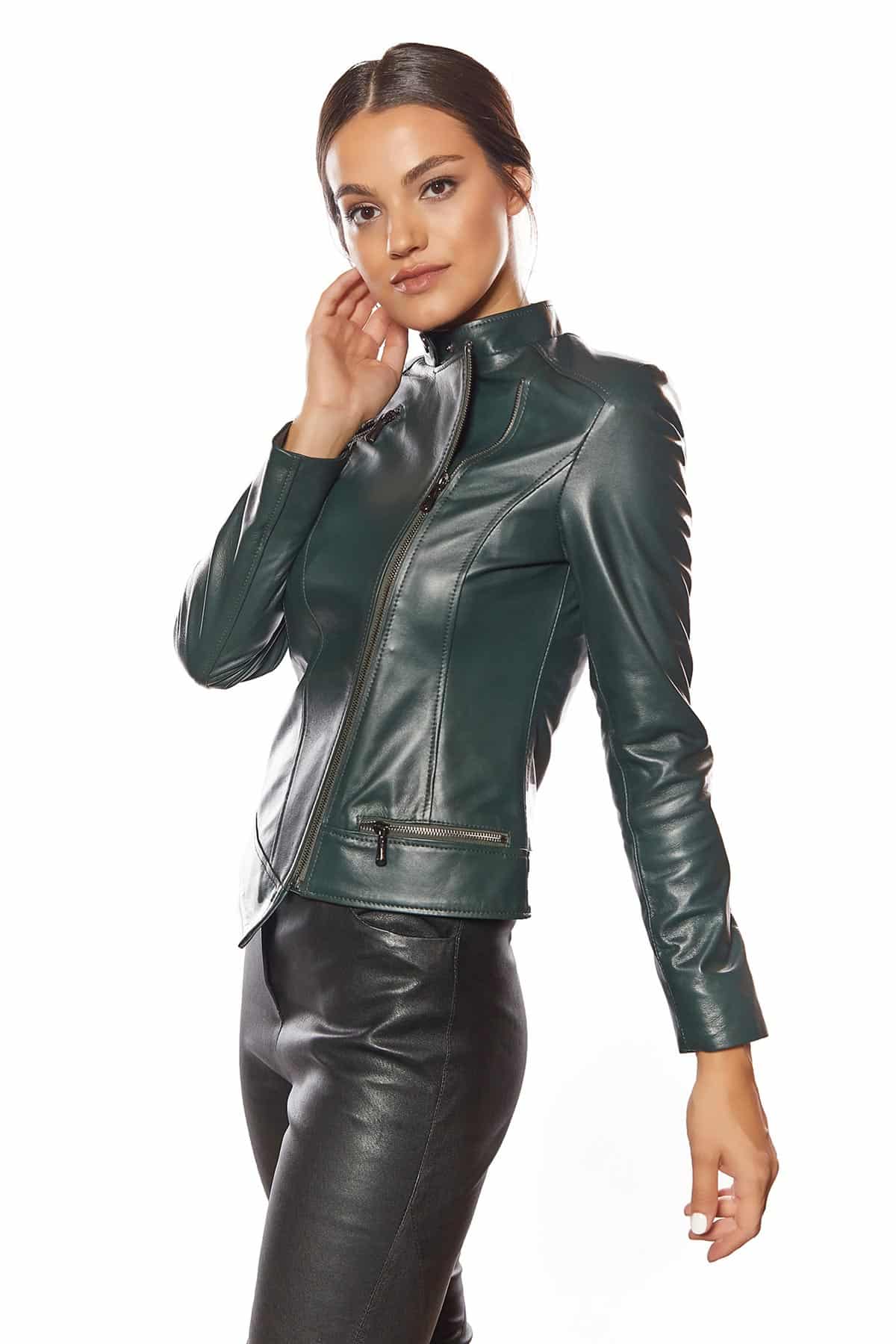 Francesca Women's 100 % Real Green Leather Jacket