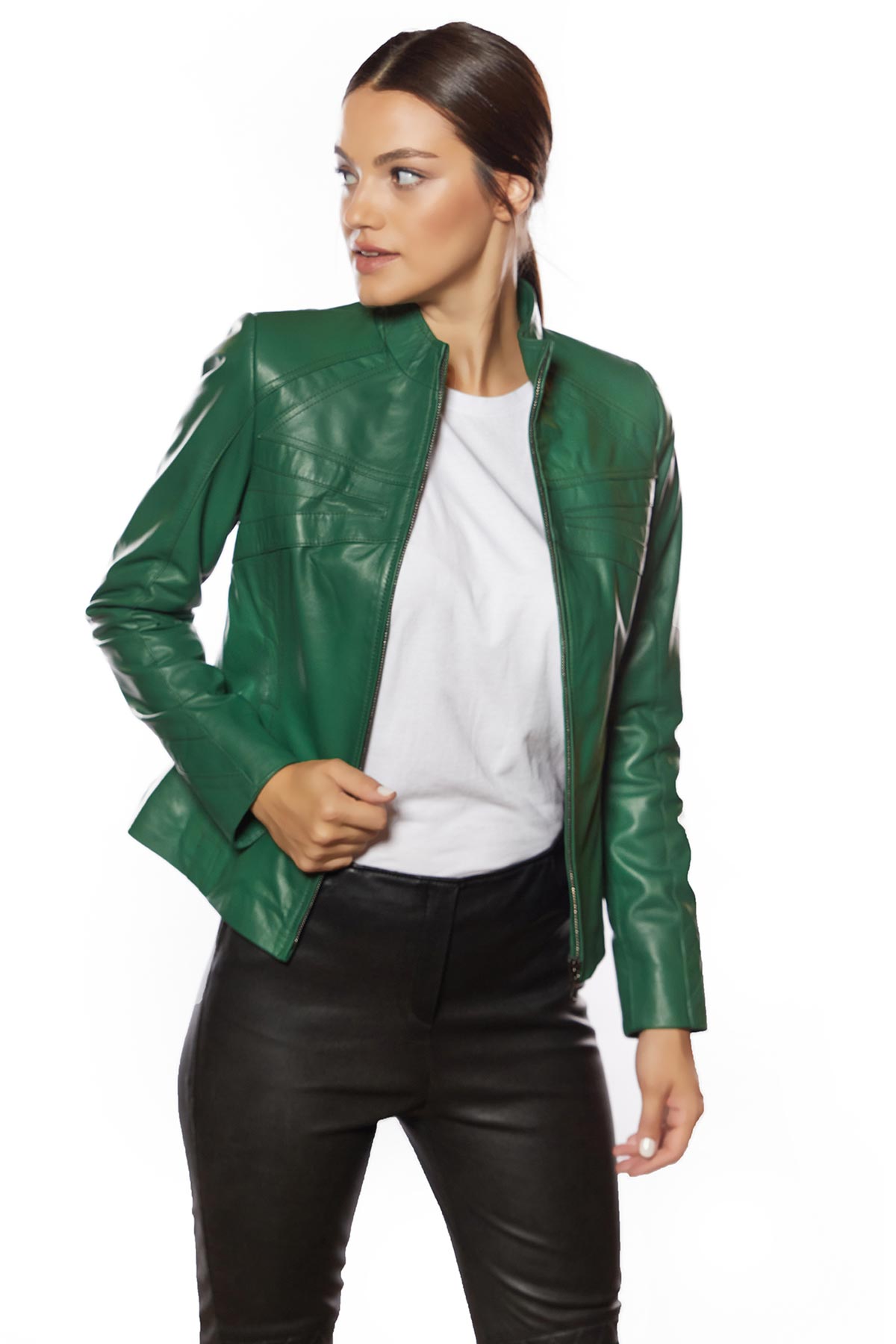 Cinzia Women's 100 % Real Green Leather Jacket