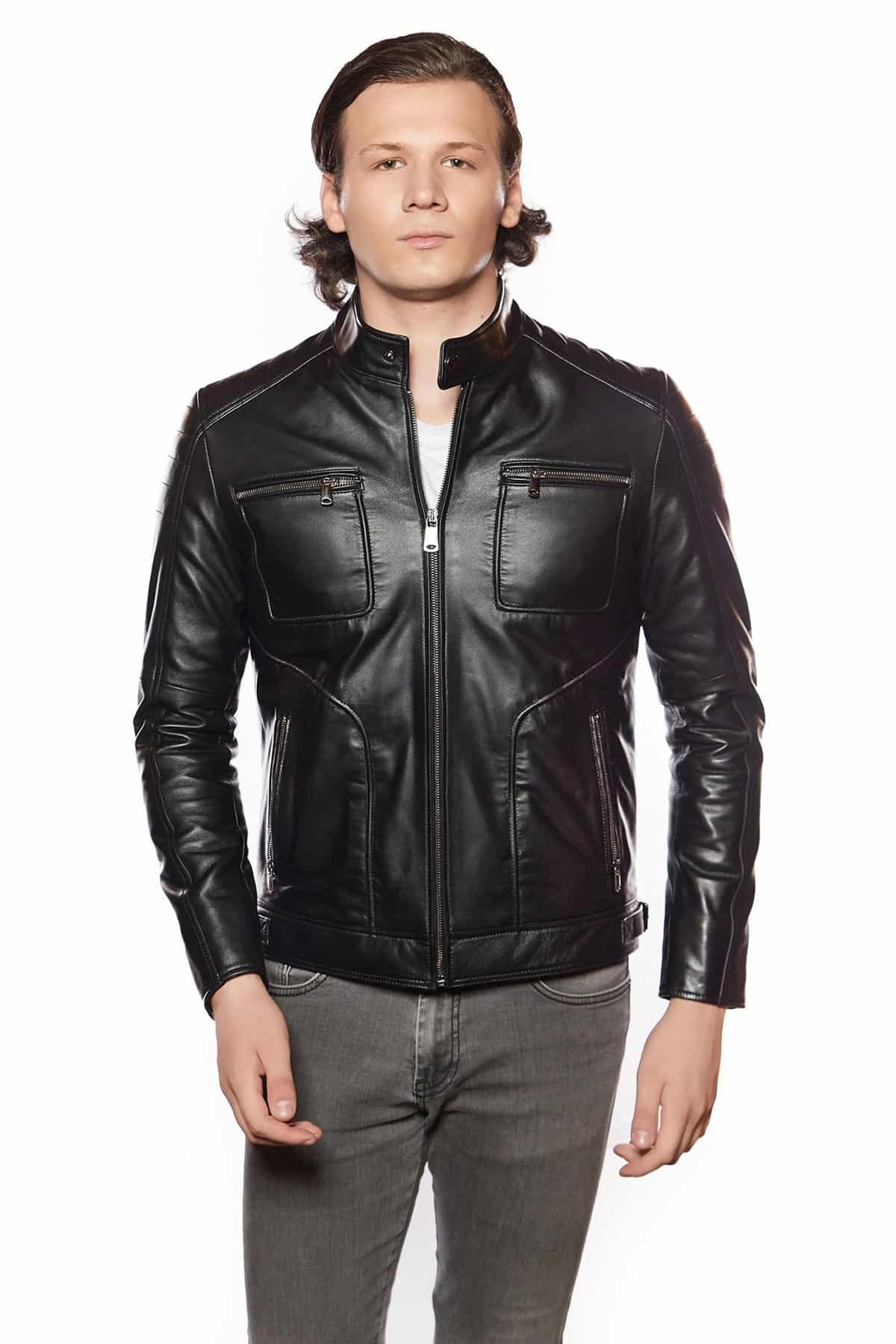 mens black leather trench coat