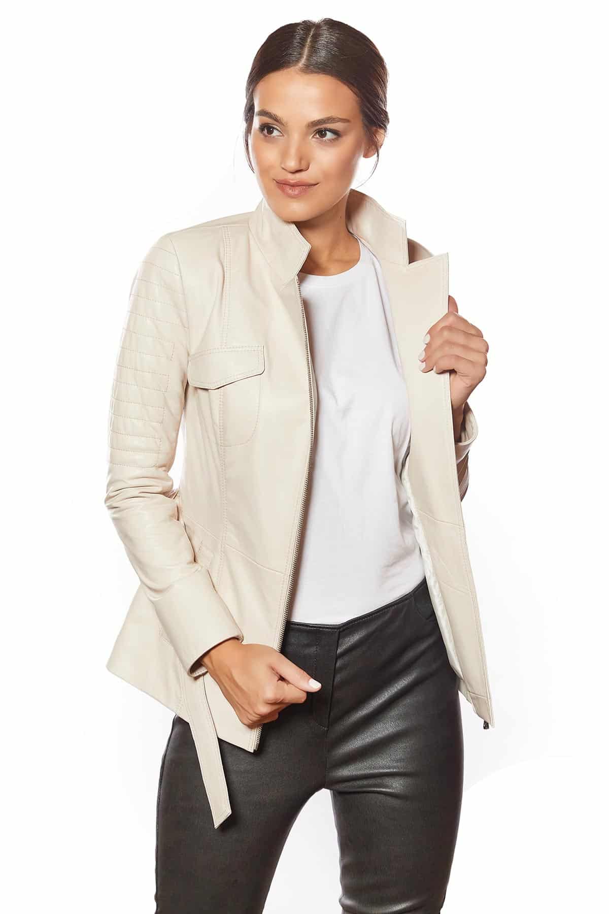 Gia Women's 100 % Real Beige Leather Jacket