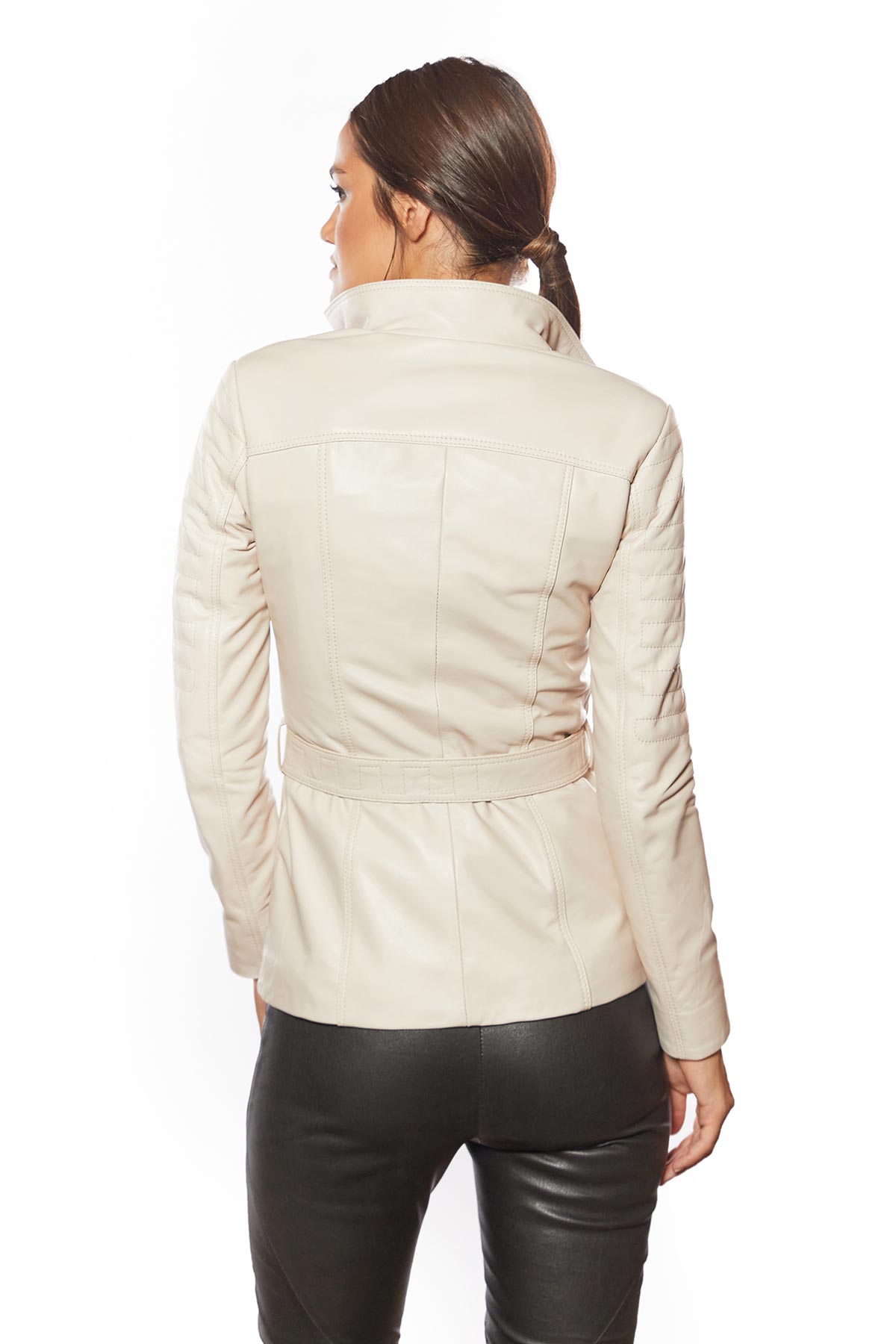 Urban Fashion Studio GIA Genuine Leather Jacket for Women Beige