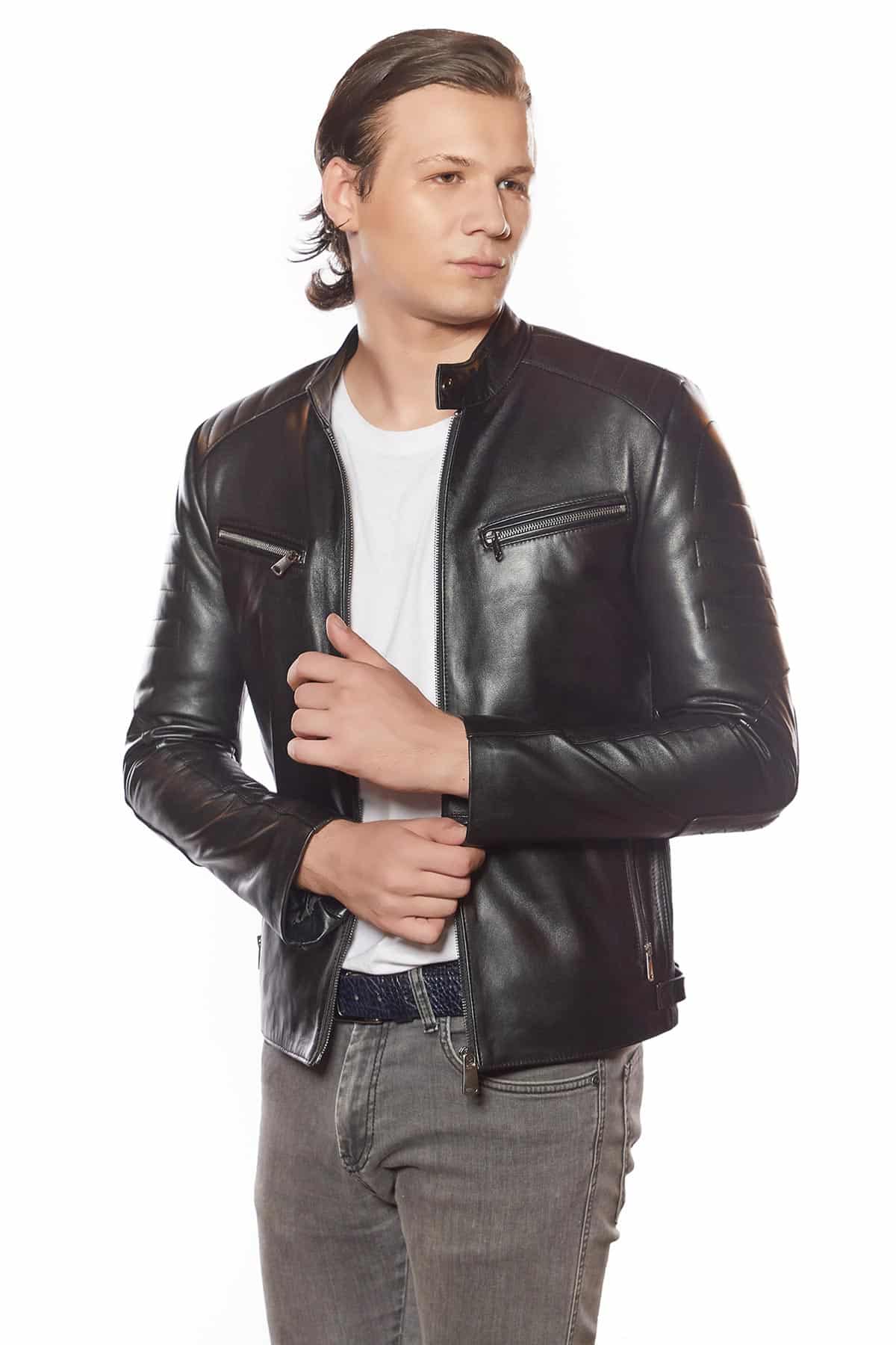 Men's 100 % Real Black Leather Brando Sport Jacket