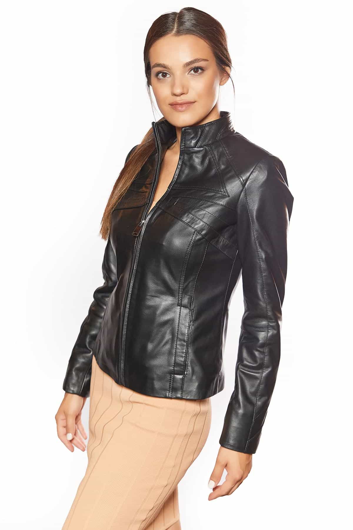 Cinzia Women's 100 % Real Black Leather Jacket