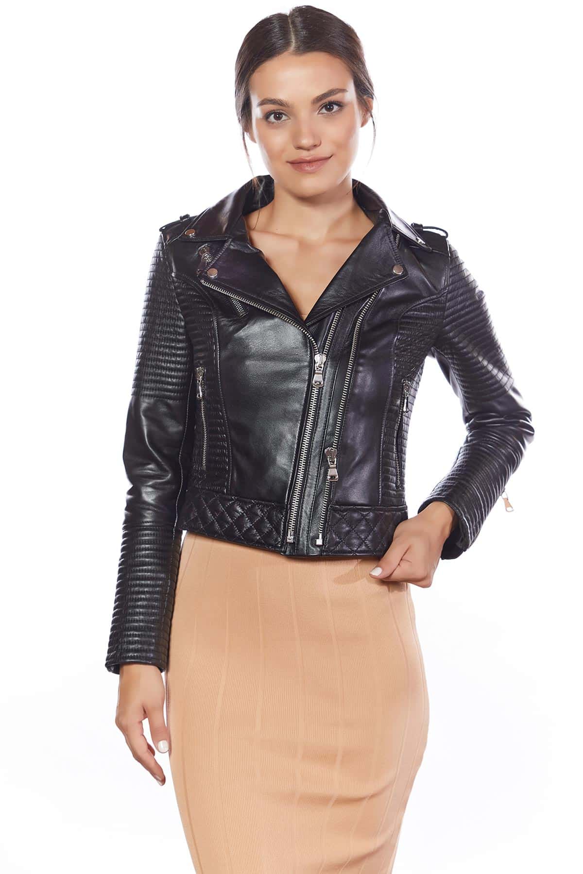 Biker Style Women Leather Jacket - Black Jackets in America