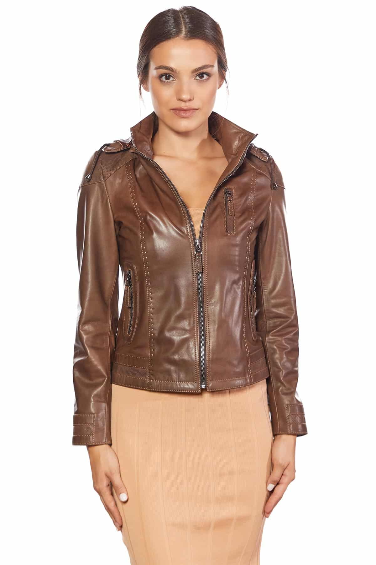 Women's 100 % Real Brown Leather Sport Jacket