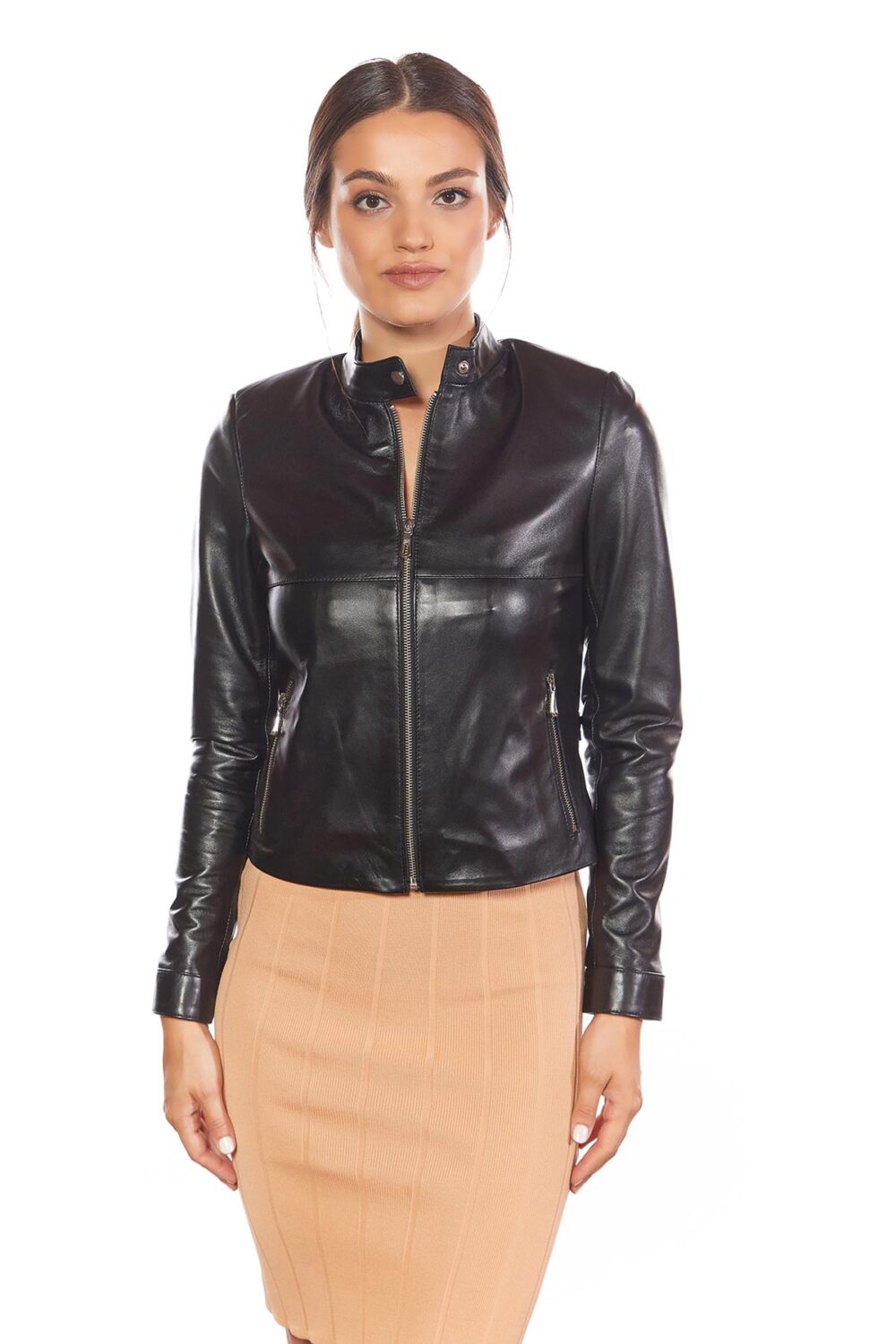 womens black real leather biker jacket