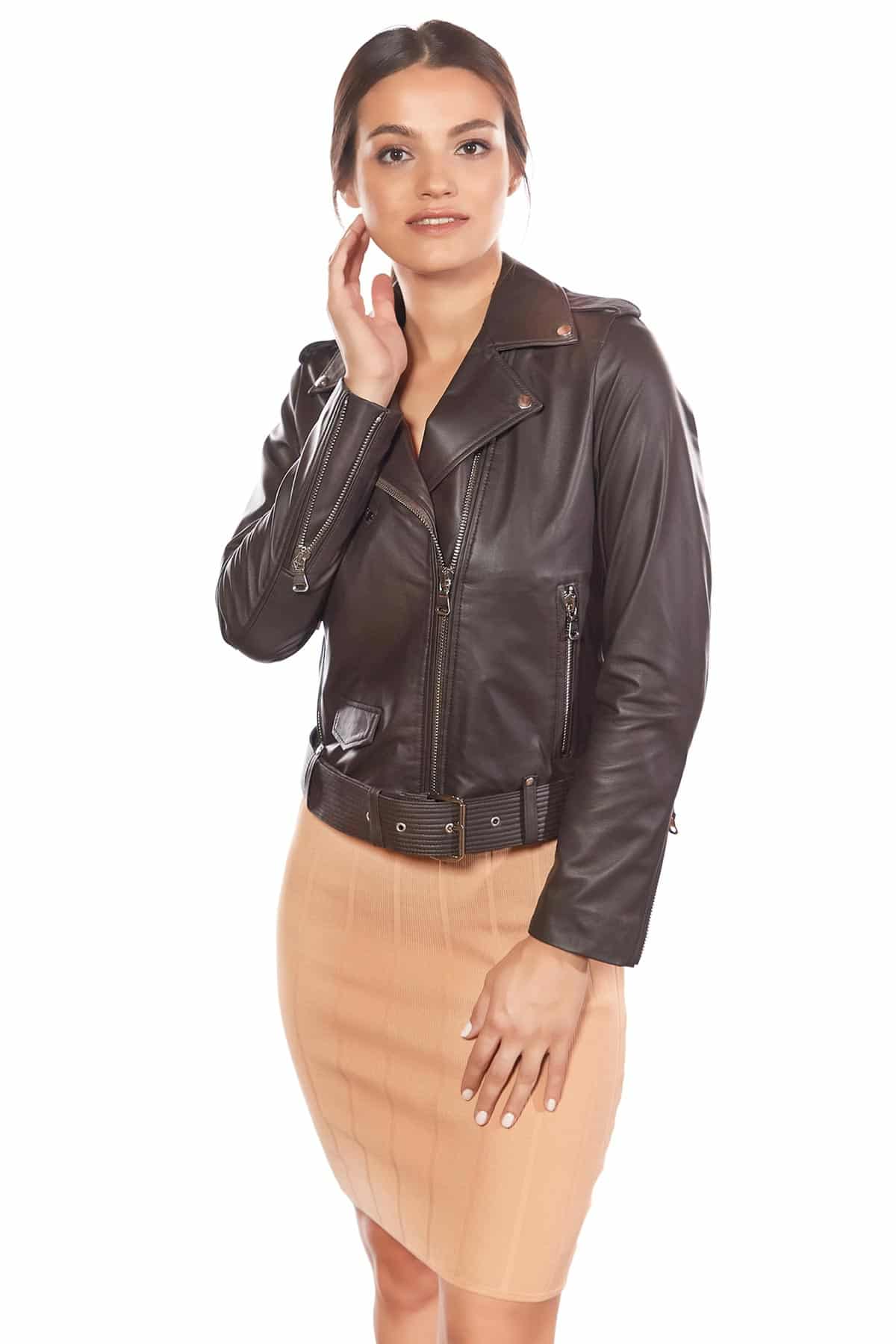 Womens Biker Dark Brown Leather Jacket - Biker Jackets in UK