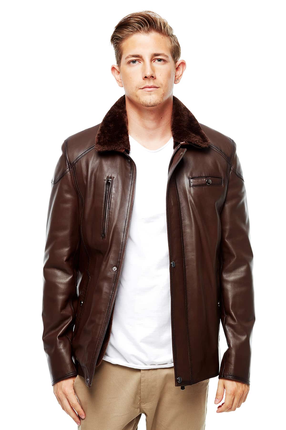 Bernard Men's 100% Real Chestnut Leather Blackout Jacket