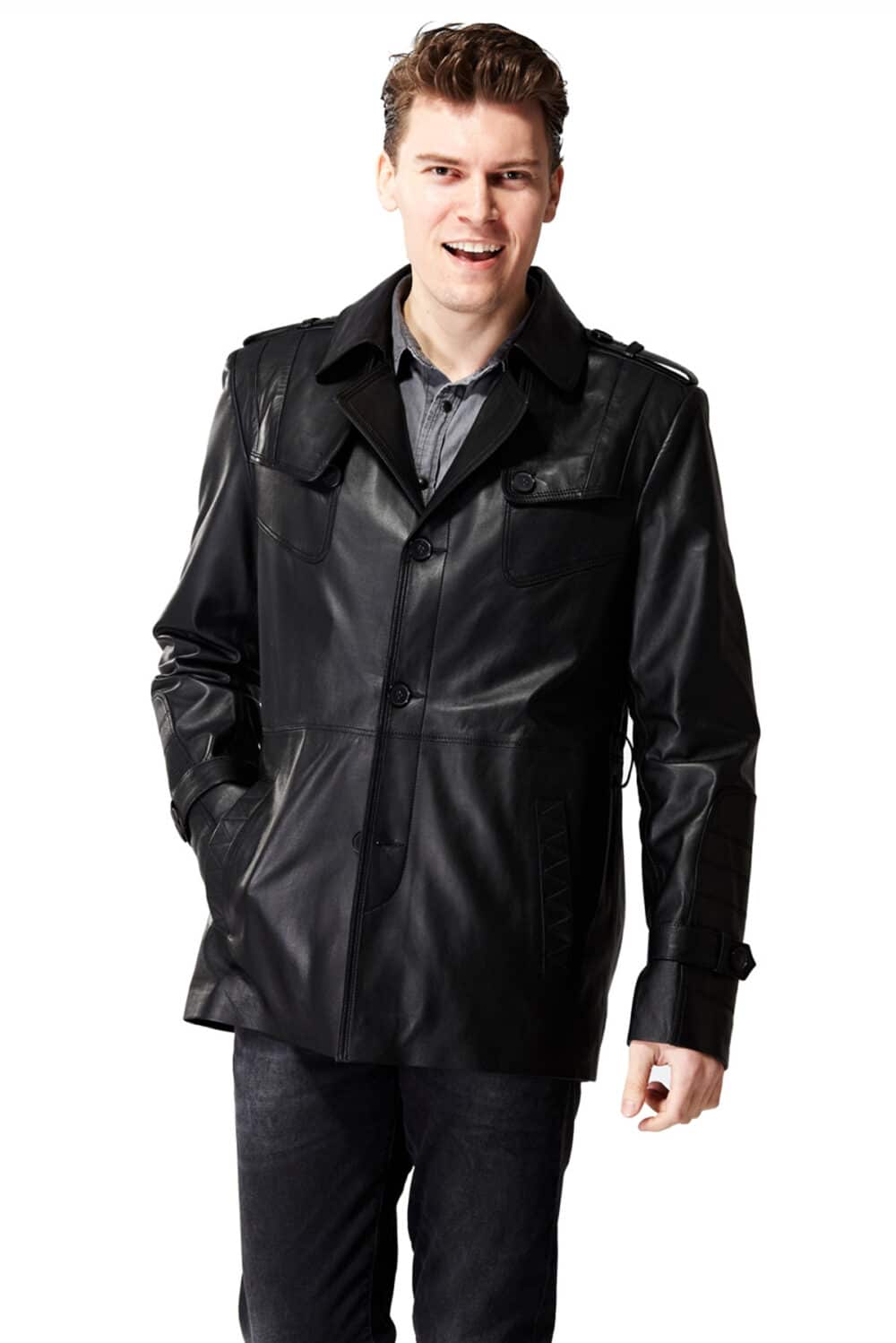 leather jacket grey