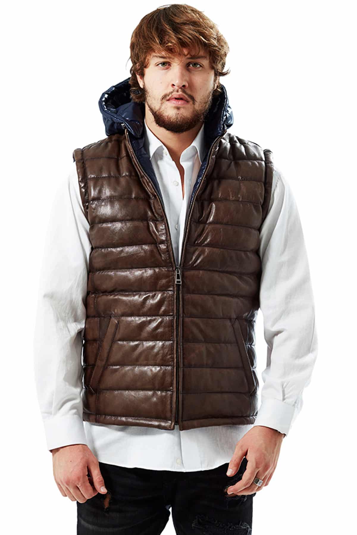 brown puffer vest