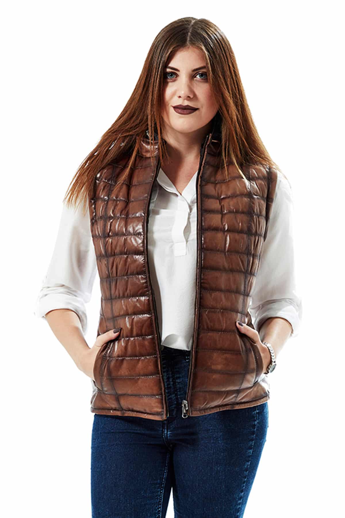 Leather Puffer Vests for Women - Up to 66% off