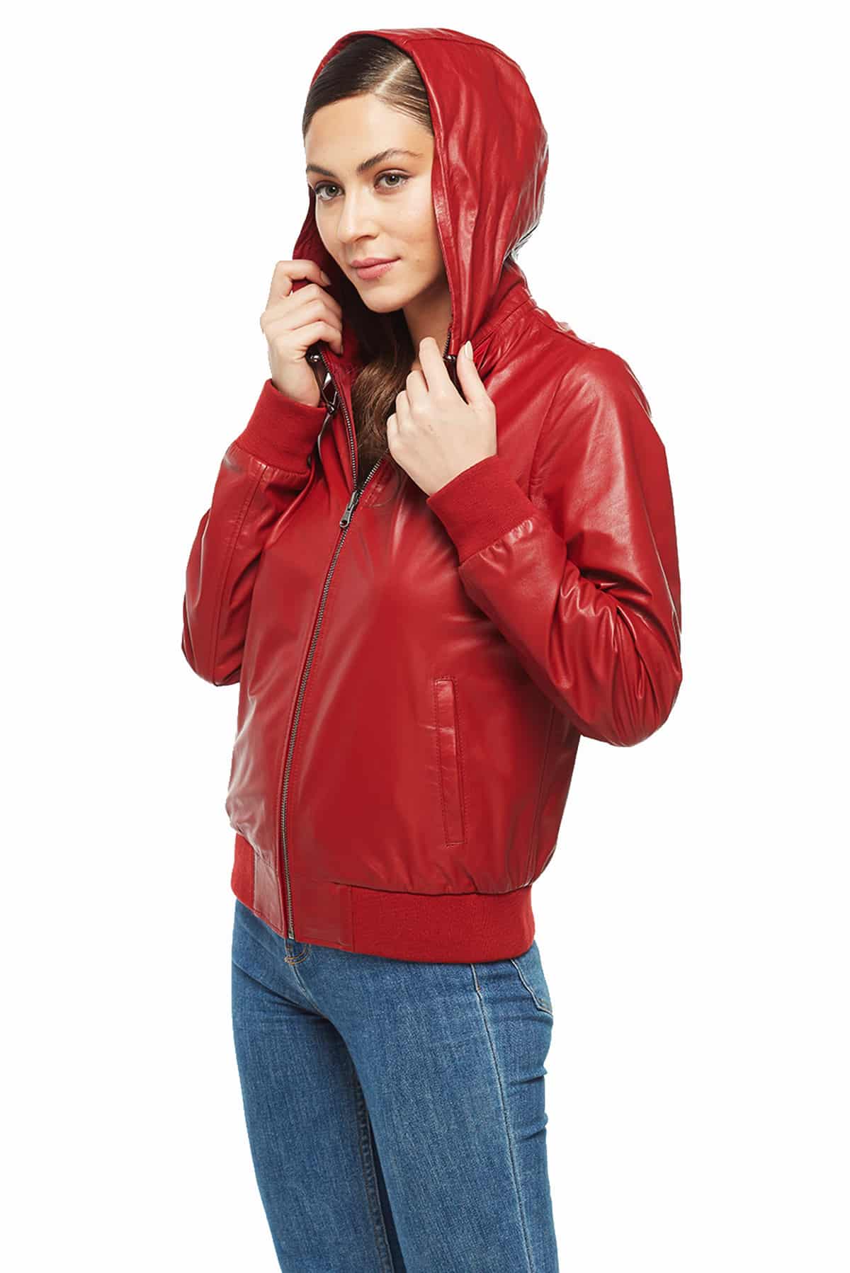 Martha Reversible Classic Red Leather Bomber Jacket