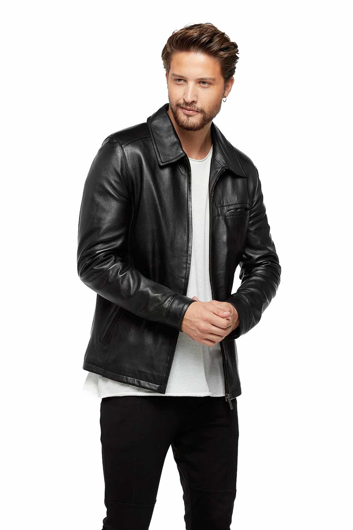 Serene Men's 100 % Real Black Leather Classic Casual Jacket