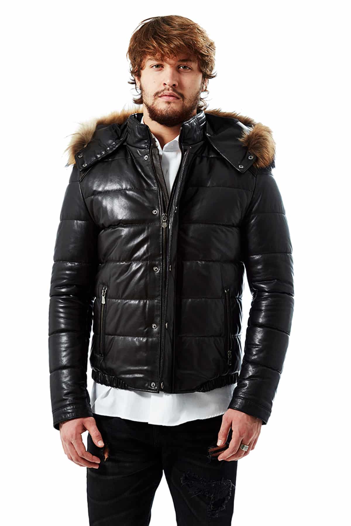 genuine leather jacket mens with hood