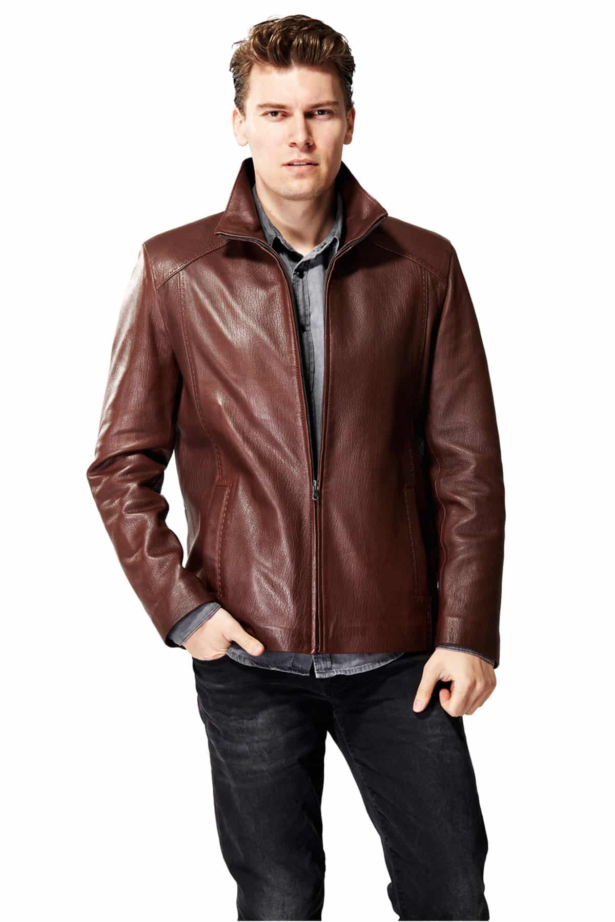 Juno Men's 100% Real Brown Leather New Zealand Classic Jacket