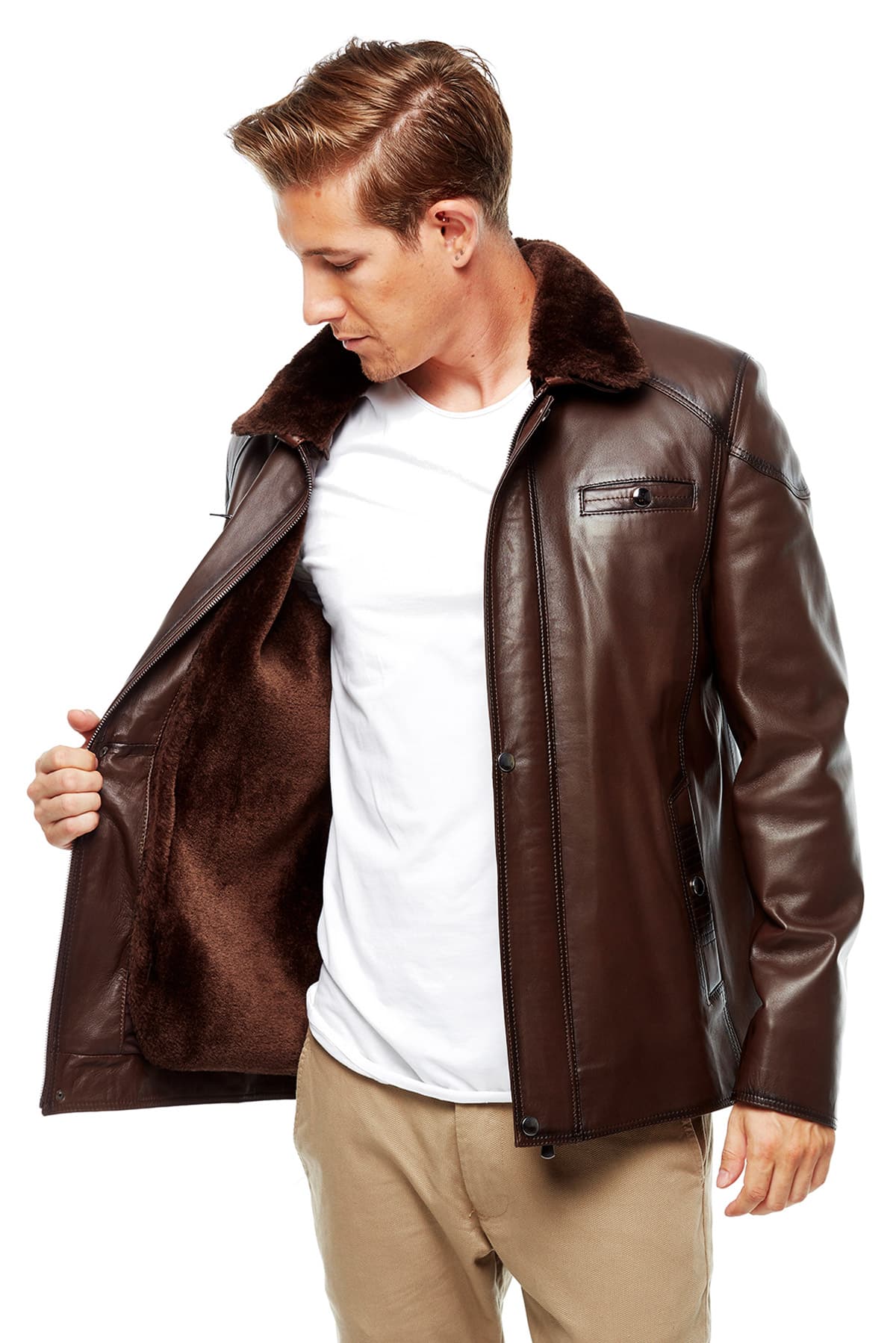 Bernard Men's 100% Real Chestnut Leather Blackout Jacket