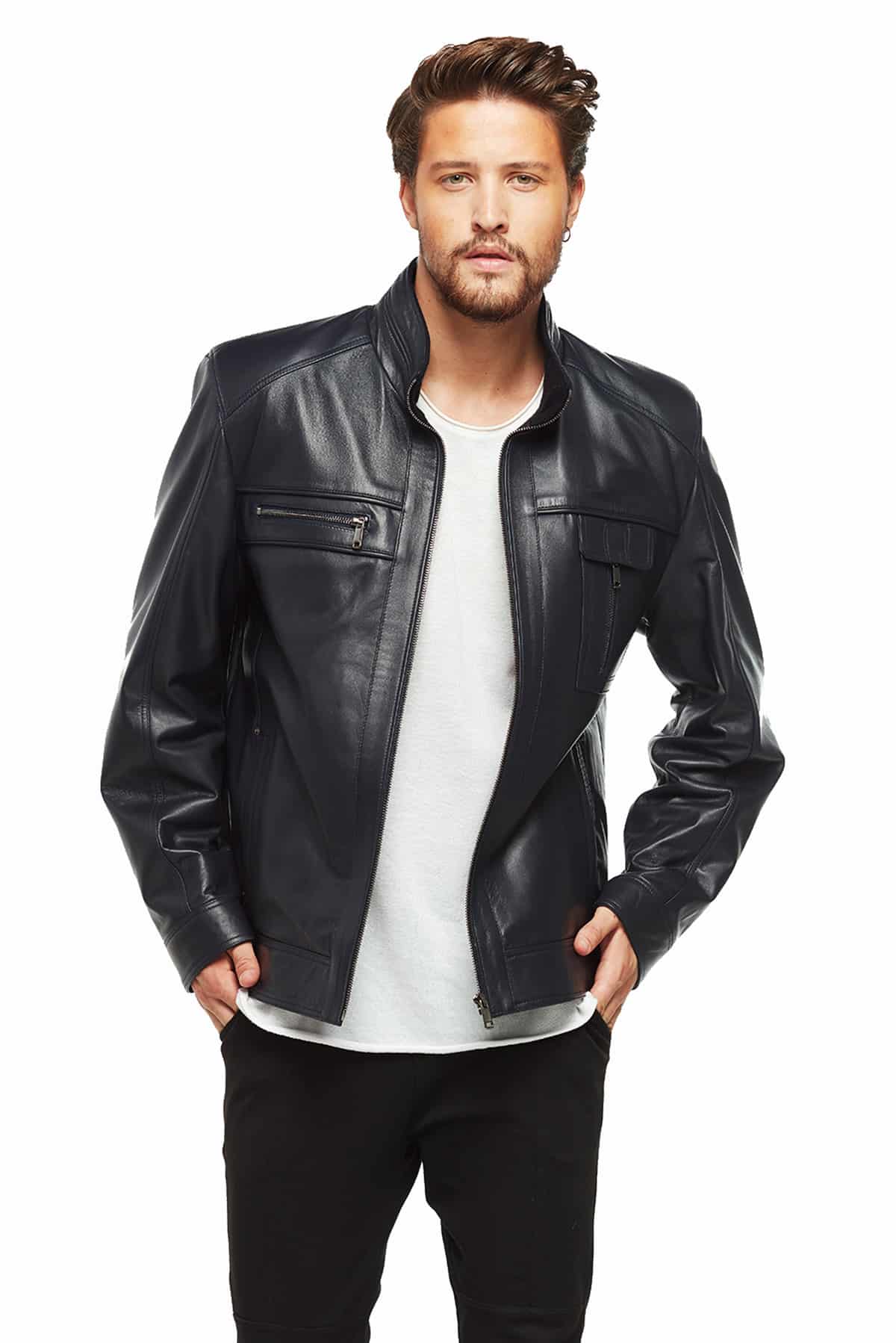 Men's 100 % Real Black Leather Regular-Fit Classic Biden Jacket