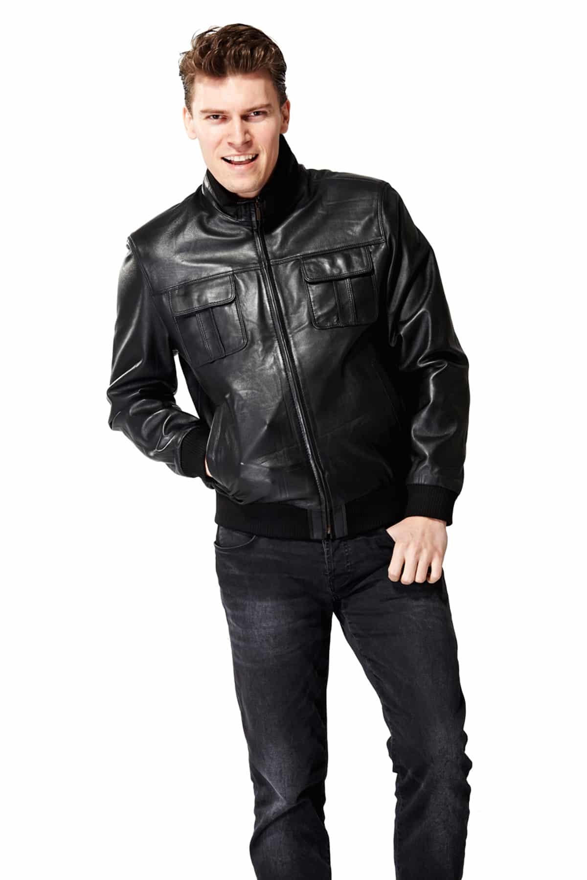 Men's 100 % Real Black Leather Bomber Pretoria Jacket