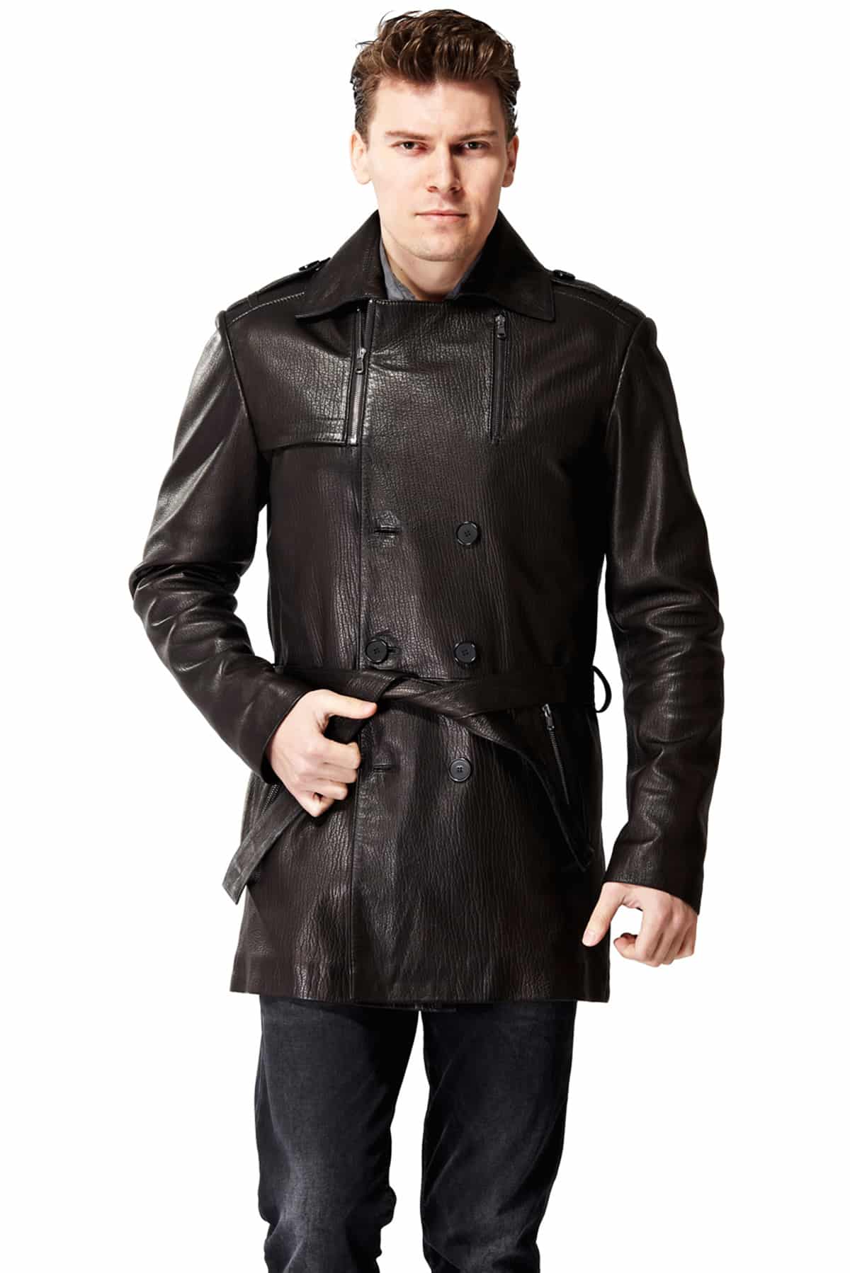 Men Brown Leather Coat - 100% Genuine Leather Fashion Jacket