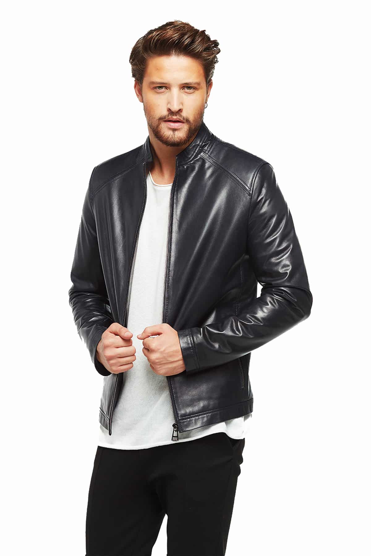 Men Black Leather Jacket - Black Plain Leather Jacket in USA