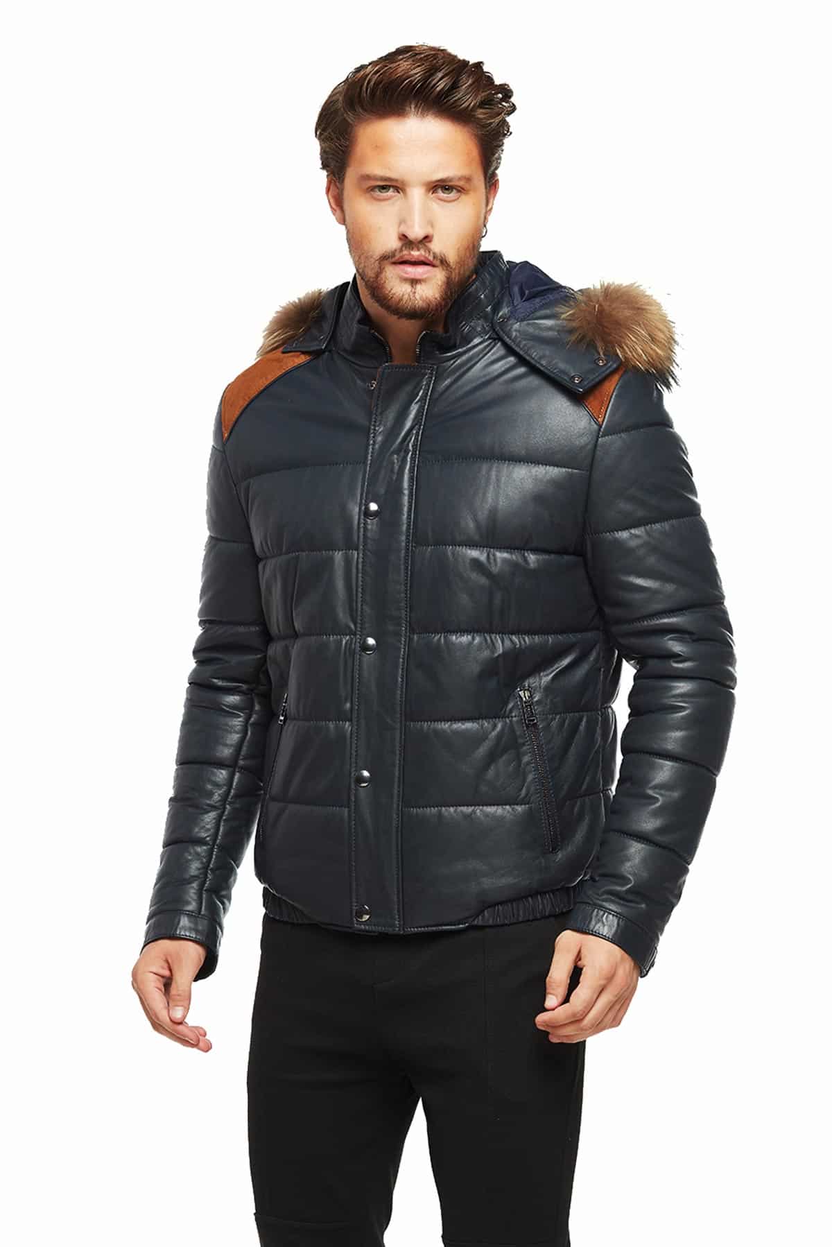 Navy Blue Hooded Puffer Jacket for Men