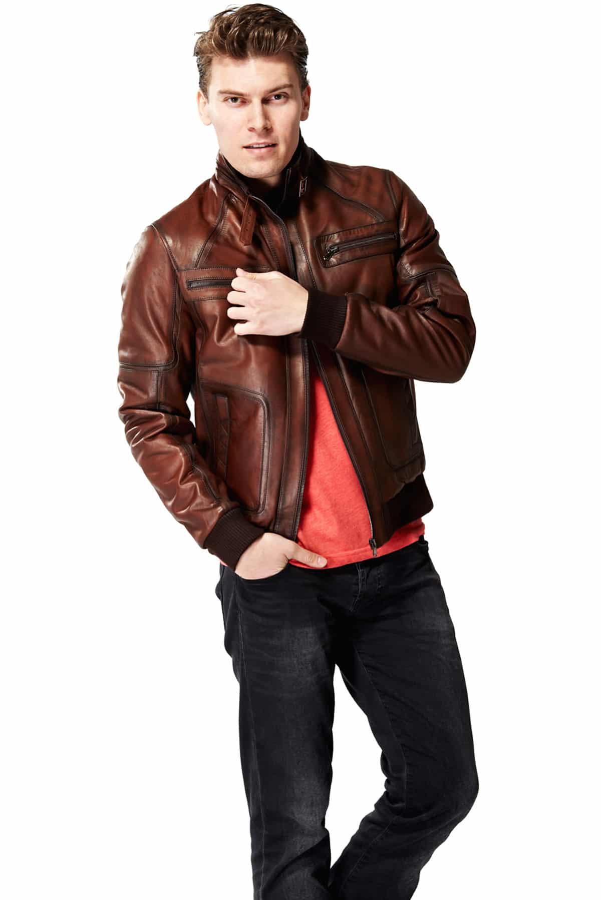 Urban Fashion Studio Ferret Antique Brown Classic Bomber Leather Jacket