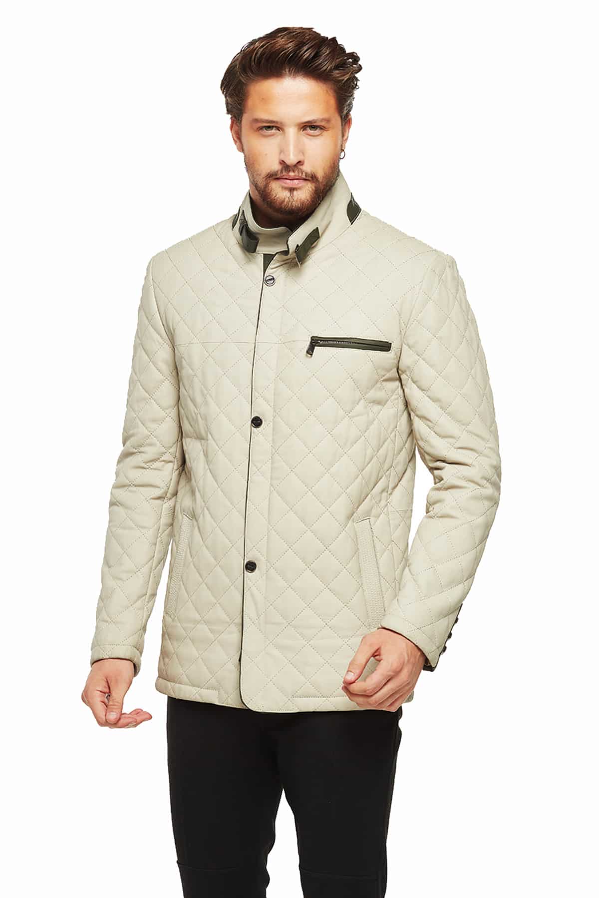 Wade Beige Taffeta Quilted Leather Coat – Free Ship US & UK