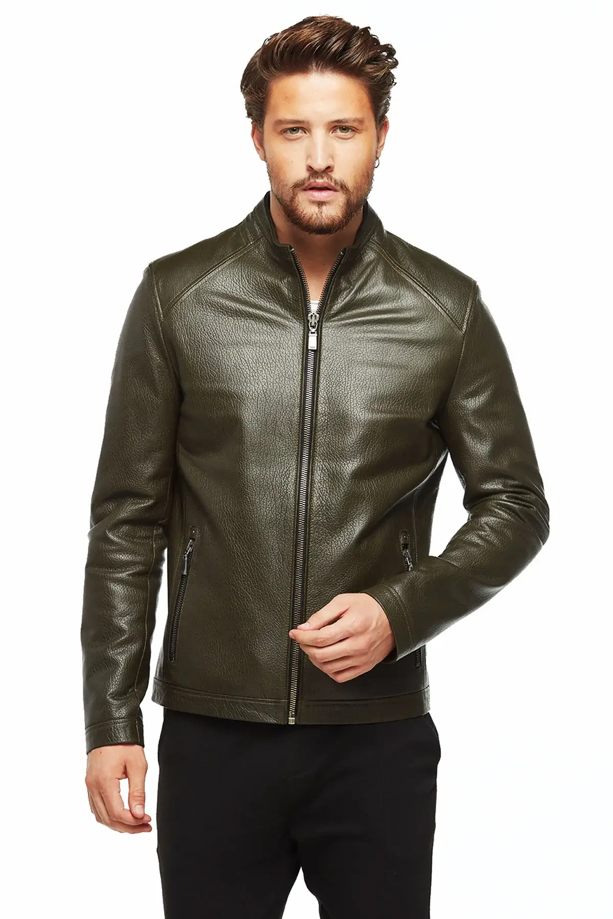 Argen Men's 100 % Real Olive Green Leather New Zealand Jacket
