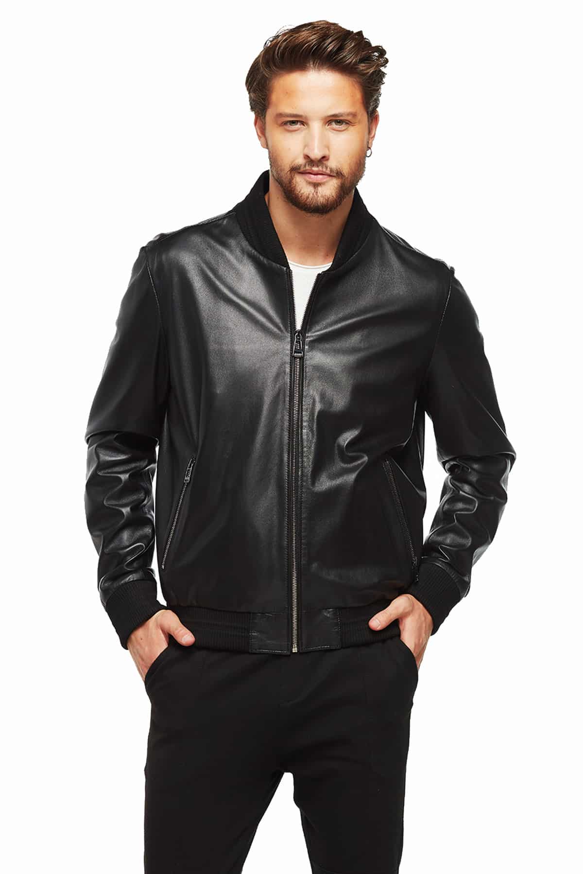 Men's 100 % Real Brown Leather Bomber Jacket