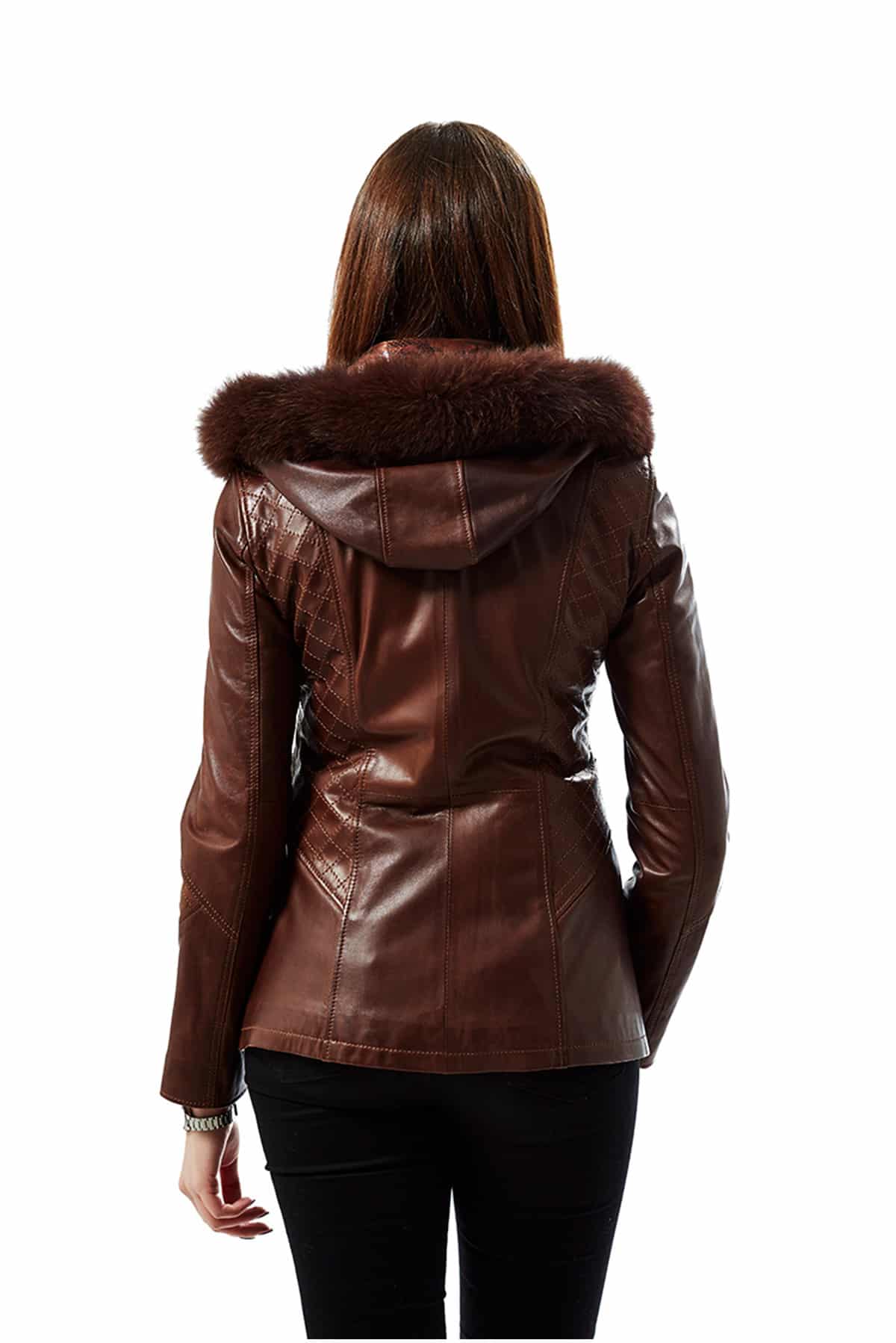 Valeria Womens Classic Hooded Brown Leather Blouson – UFS