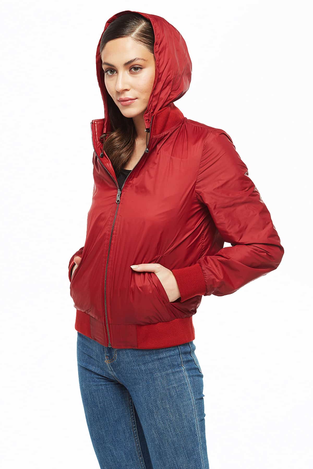 Martha Women's 100 % Real Red Leather Bomber Reversible Classic Jacket