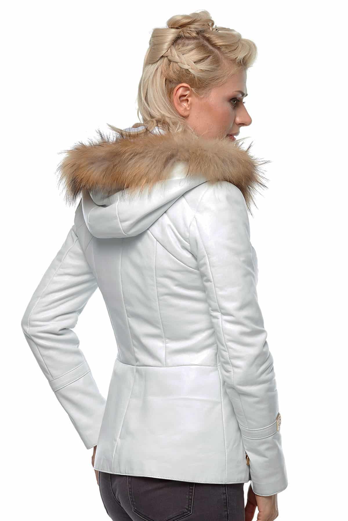 Royal Classic White Hooded Leather Coat | Urban Fashion Studio