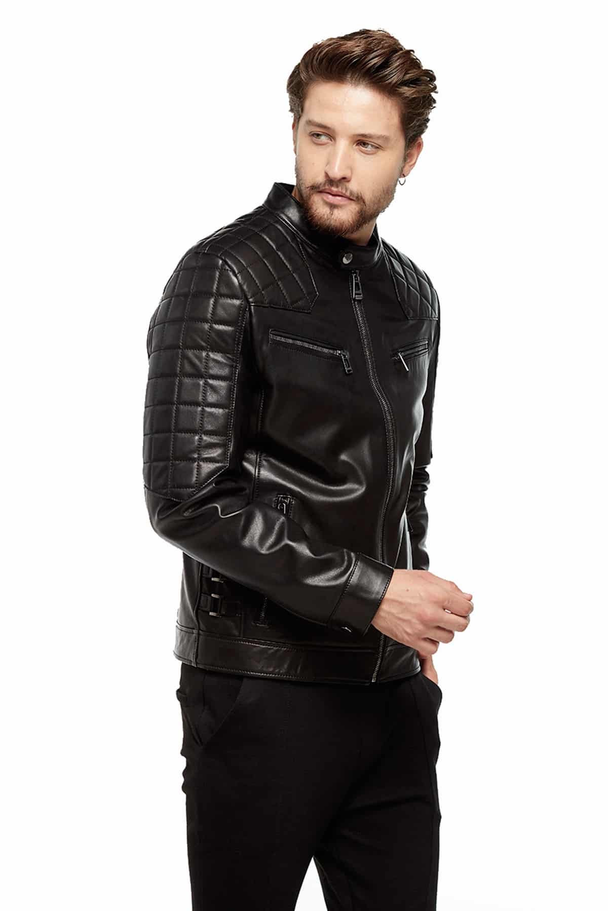 Anthony Men's 100 % Real Black Leather Quilter Rider Jacket