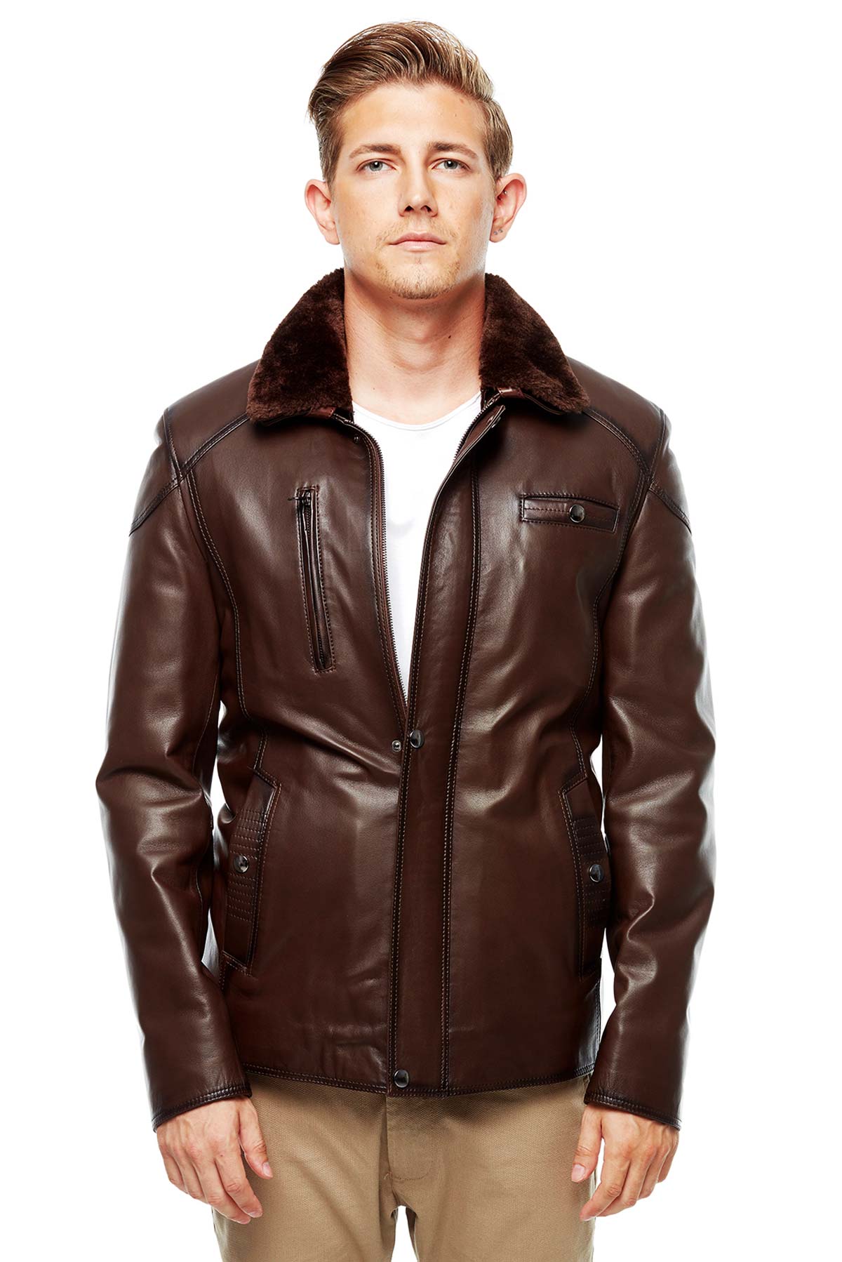 Bernard Men's 100% Real Chestnut Leather Blackout Jacket