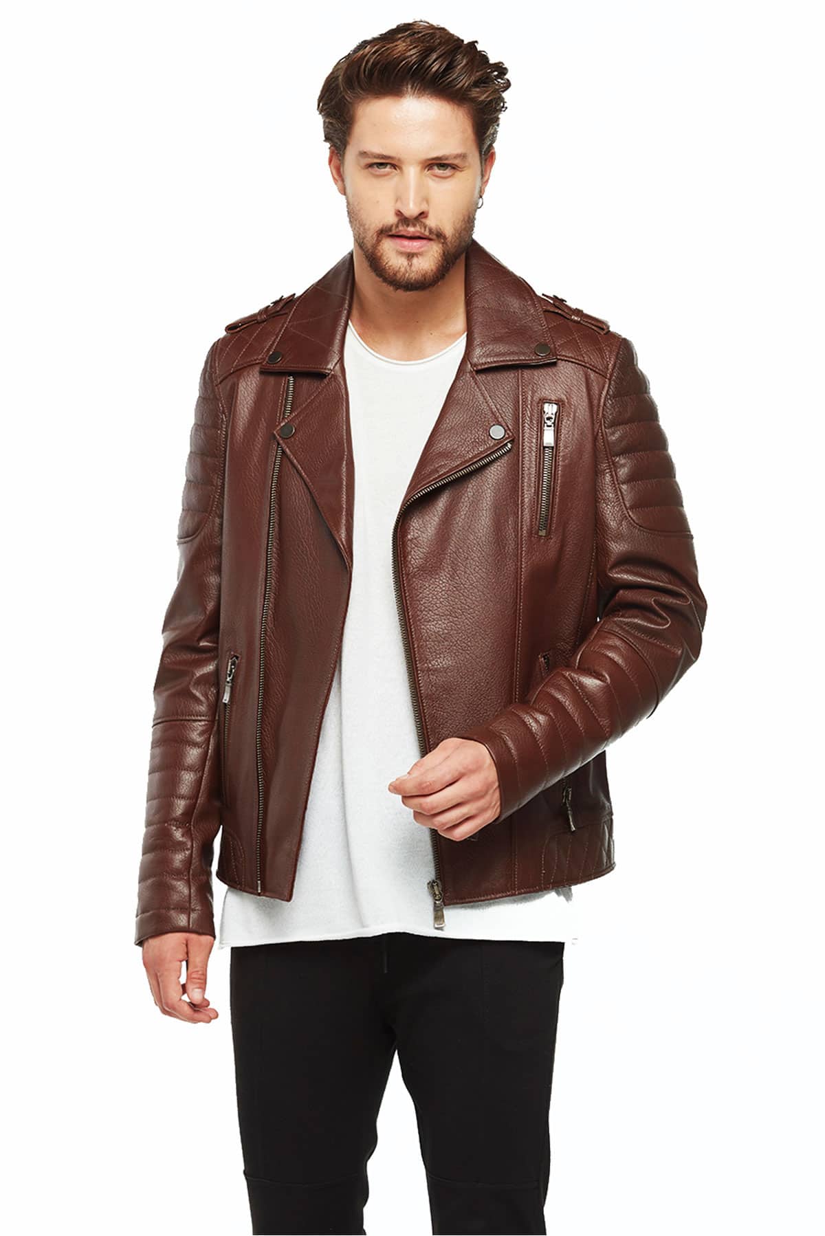 Brown Mens Brando Look Leather Jacket – Branden Mens Biker Jacket