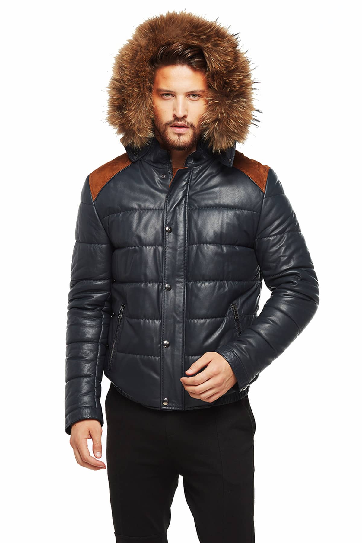 Men's Green Inflatable Leather Puffer Jacket - Urban Fashion Studio