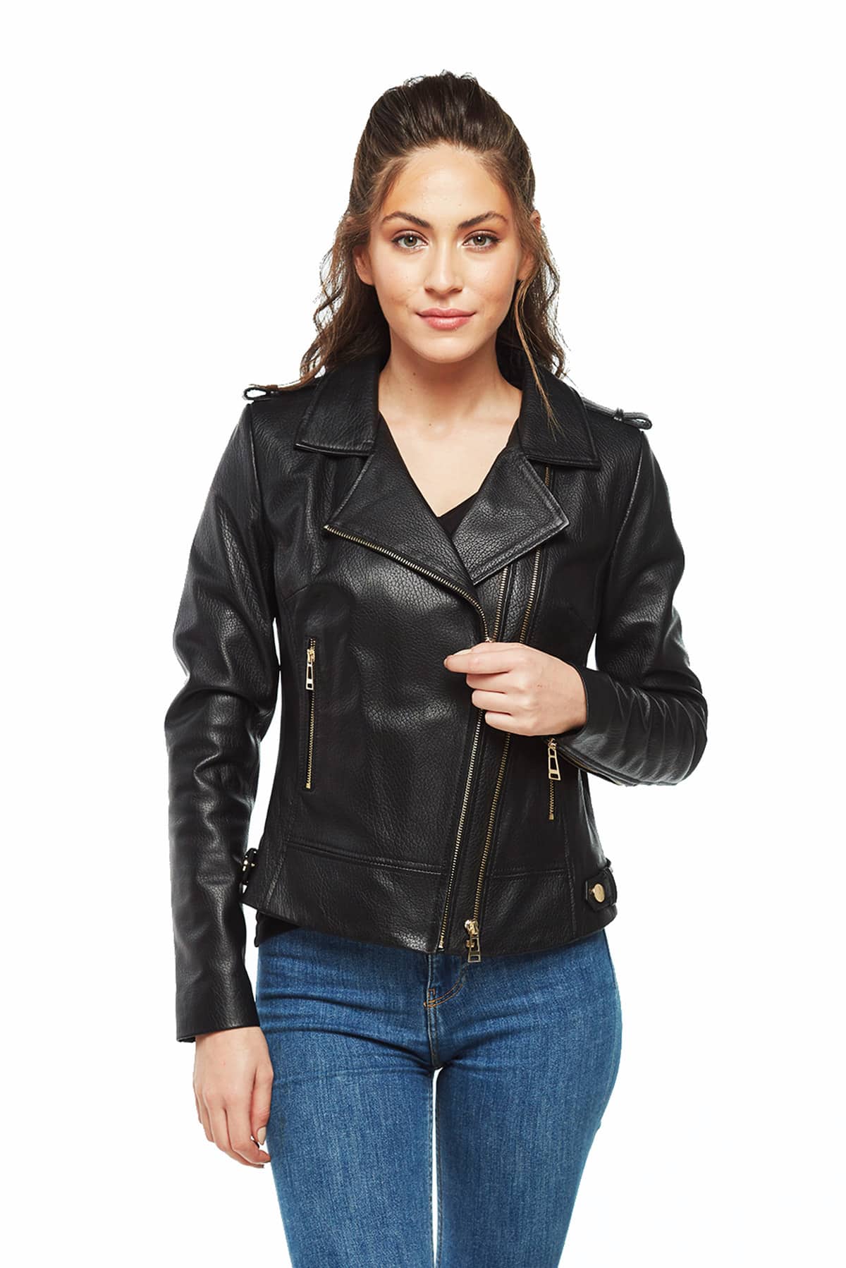 Vivian Women's 100 % Real Black Leather Classic Jacket