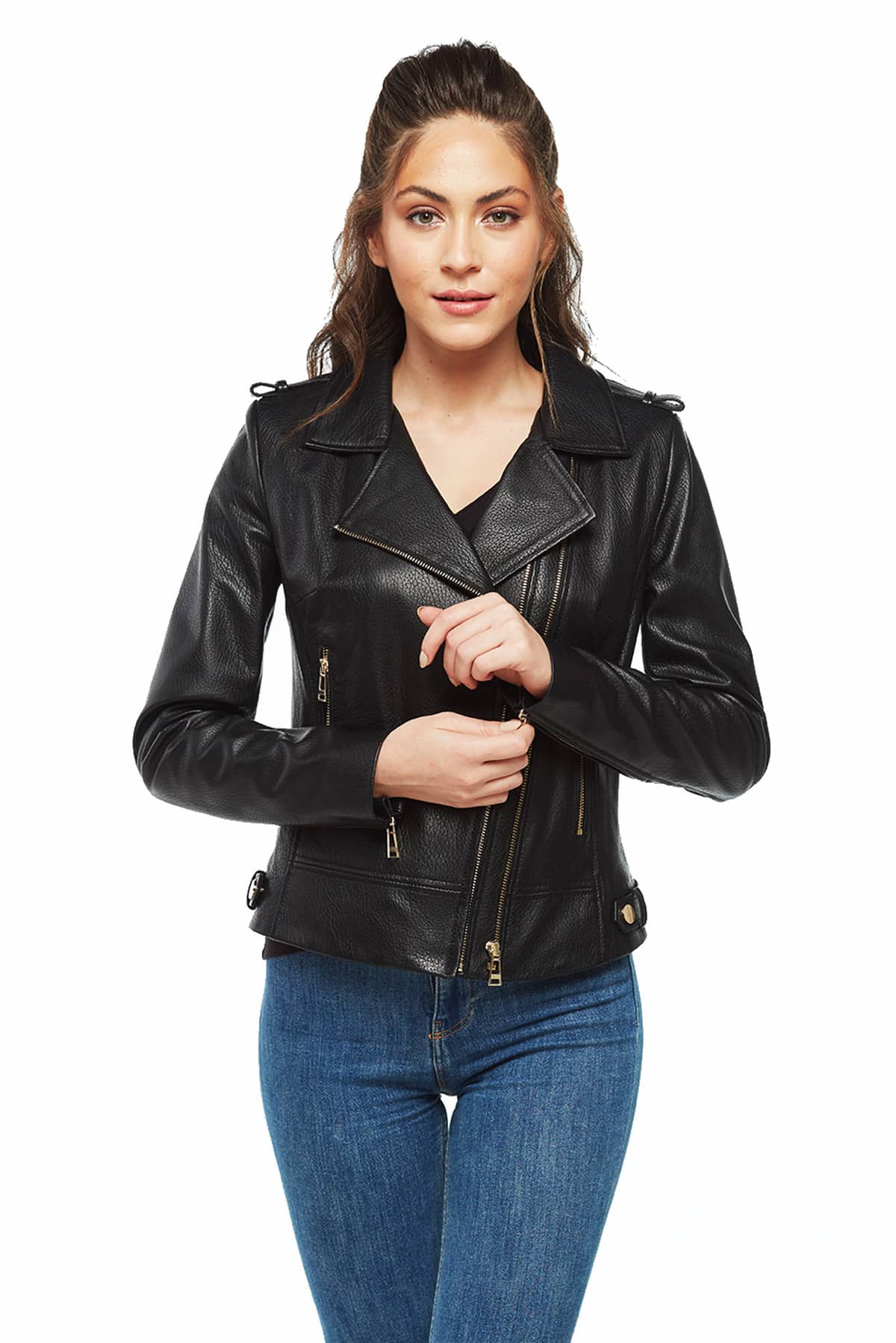 Vivian Women's 100 % Real Black Leather Classic Jacket