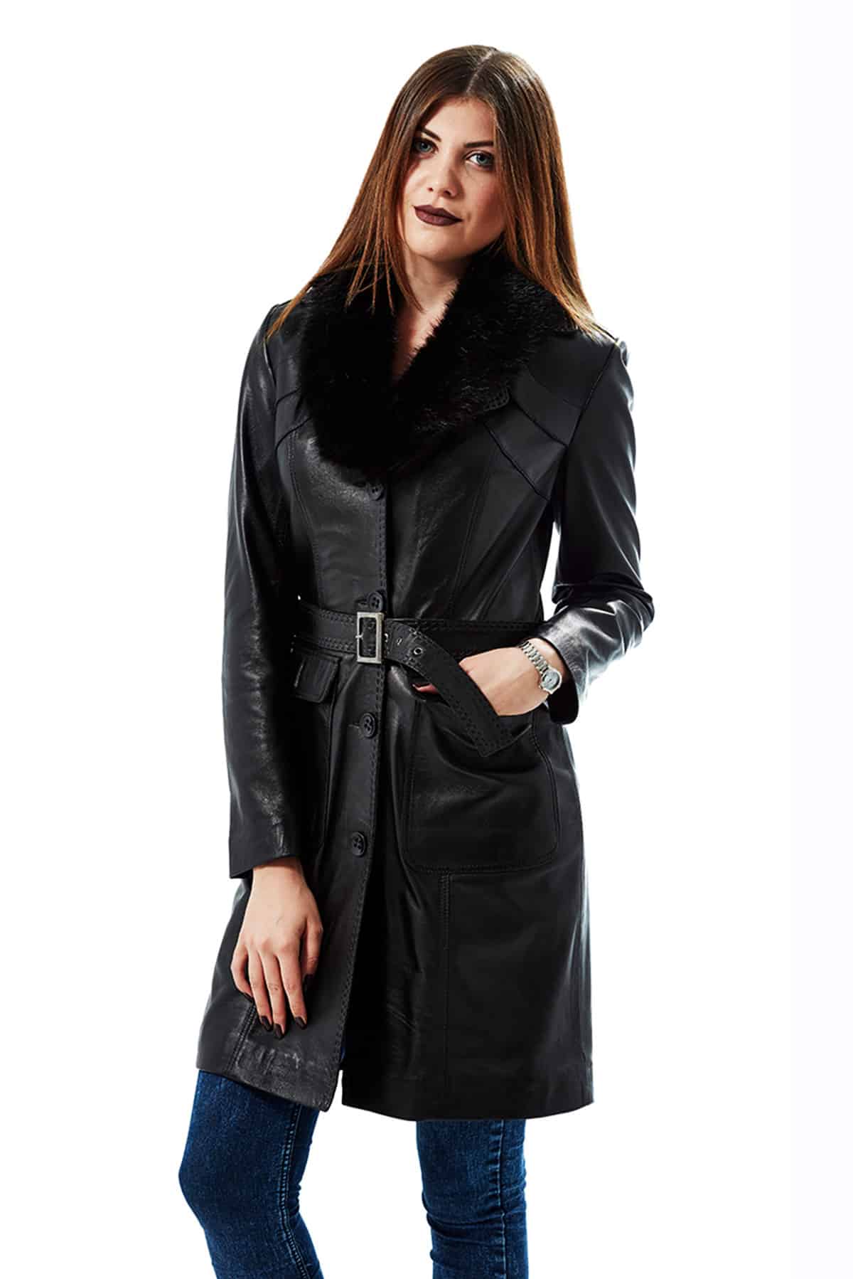 women's 3/4 length winter leather coats