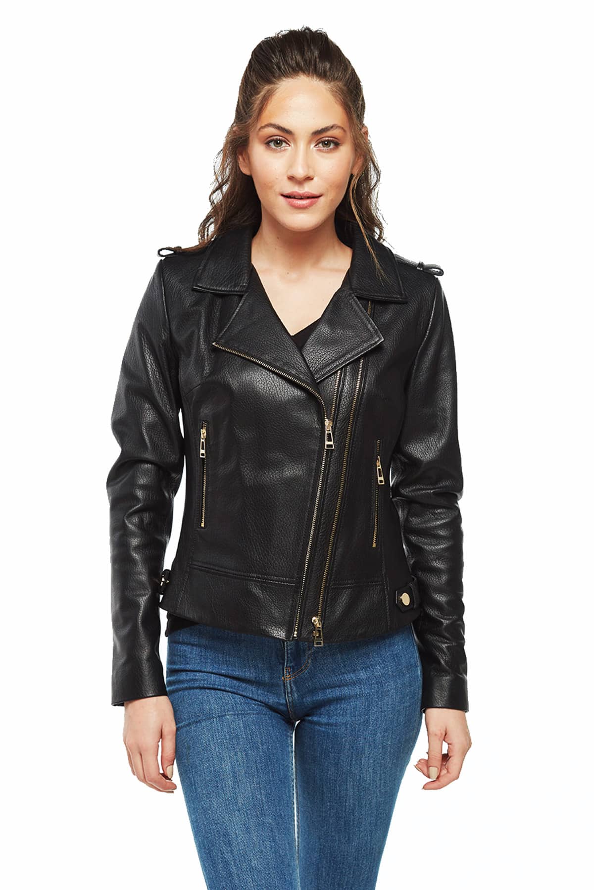 Womens Black Leather Jacket - Brando Motorcycle Jackets USA