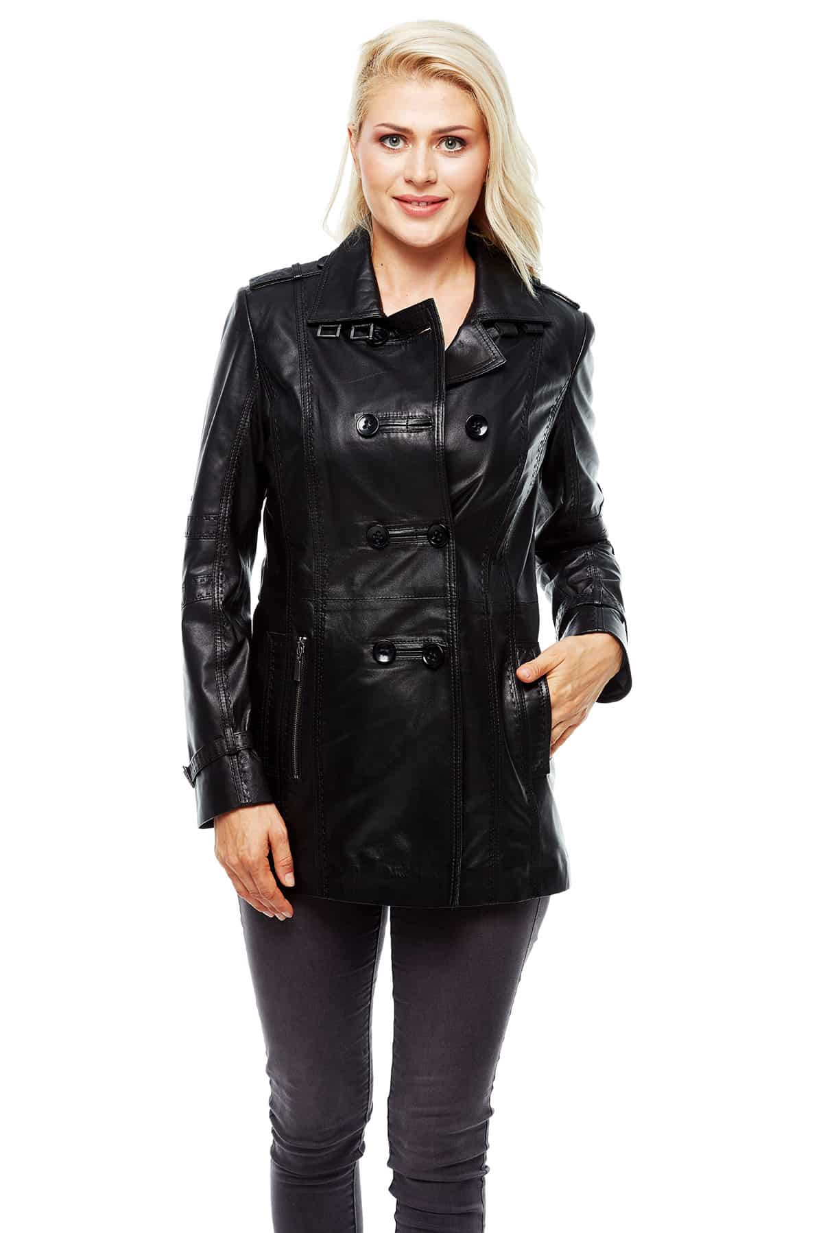 Luna Black Women’s Leather Coat | Free Shipping in USA, UK & CA