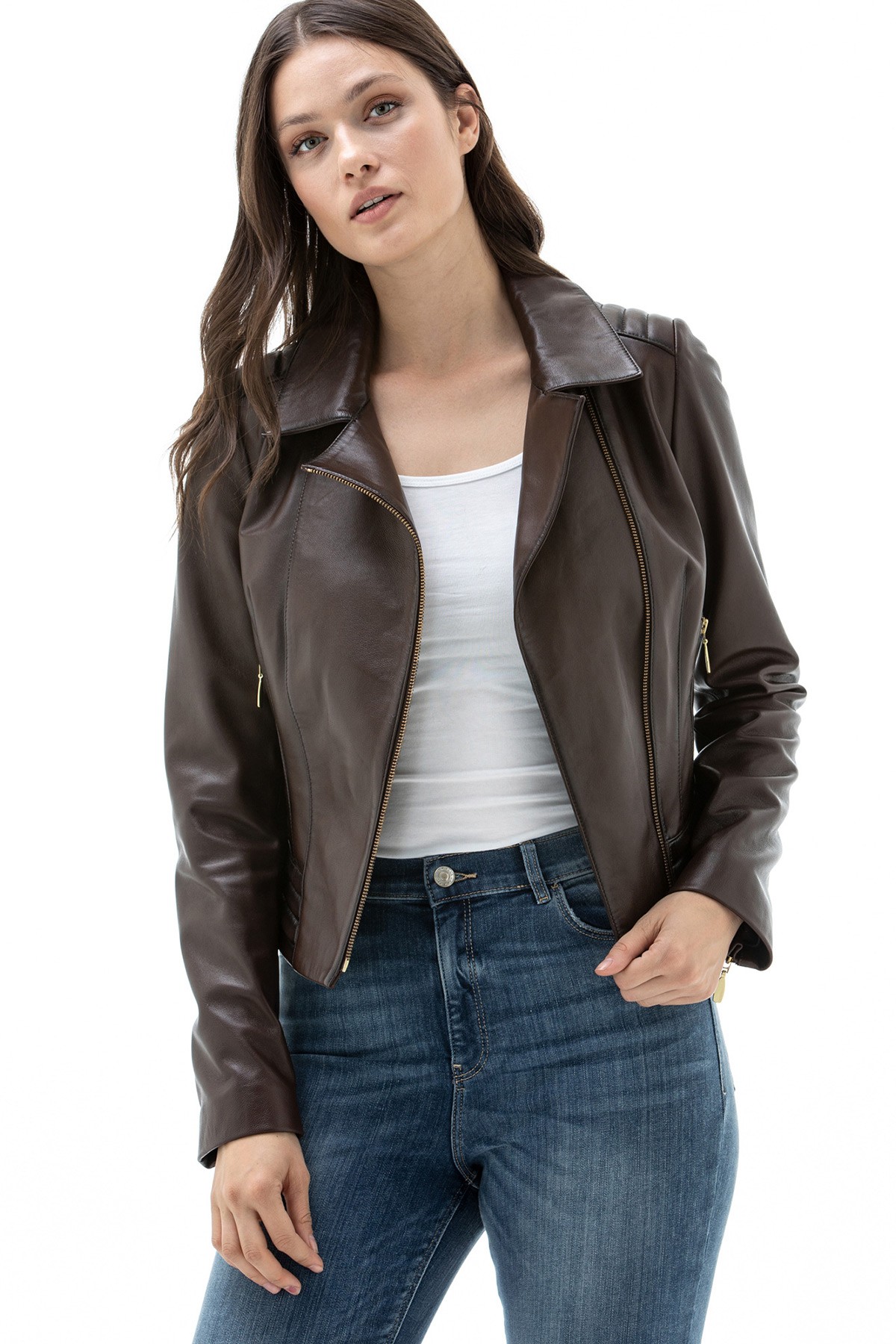 Women's 100 % Real Walnut Leather Biker Jacket