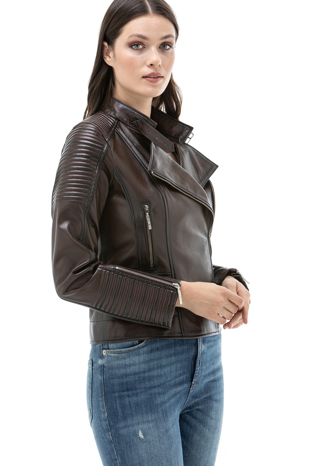 Women's 100 % Real Brown Leather Biker Jacket