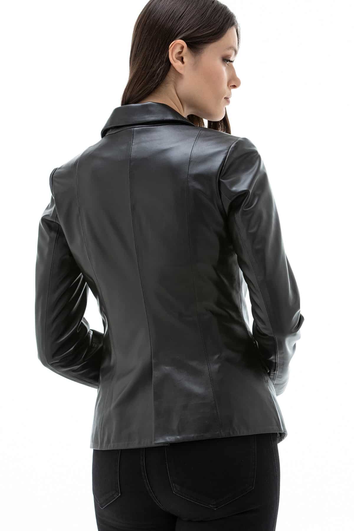 Sydney Black Ladies Smart Collared Designer Real Lambskin Leather Fashion Jacket 