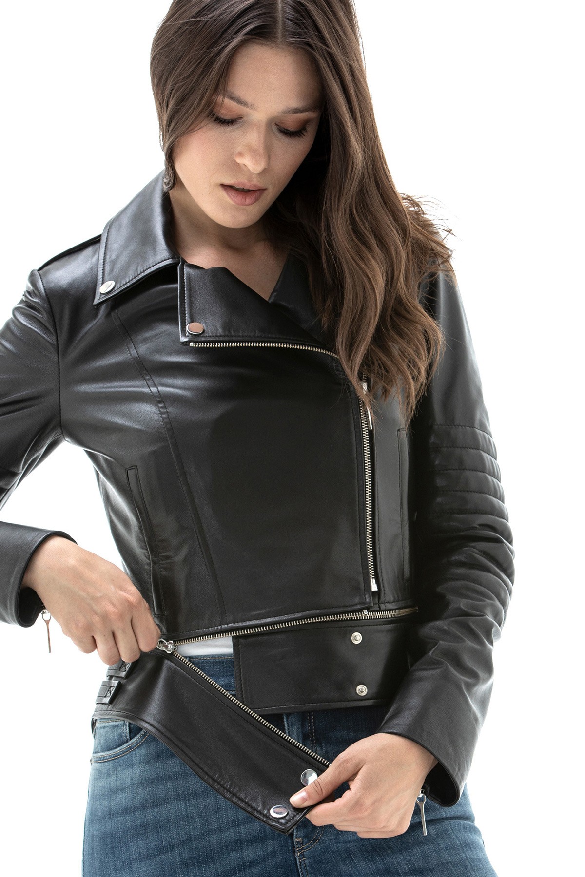 Women's 100 % Real Black Leather Detachable Jacket