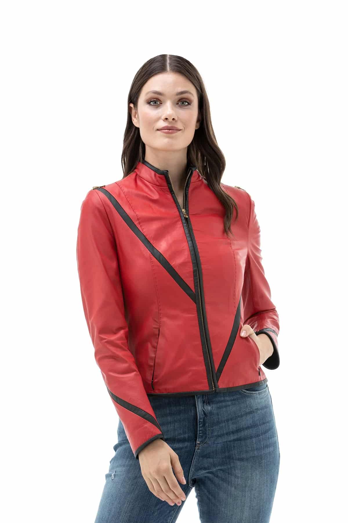 Women's 100 % Real Red Leather Jacket