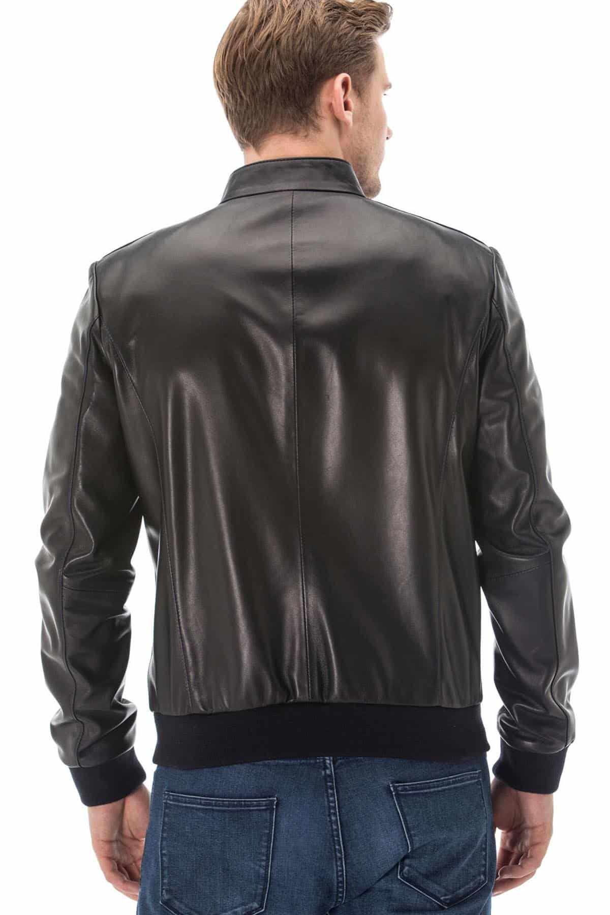 Men's Navy Blue Printed Leather Jacket | Navy Blue Jacket US