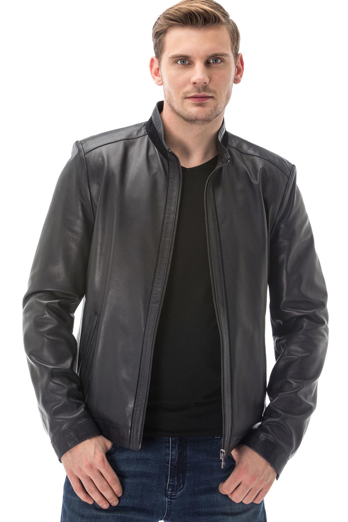 Mens Navy Blue Leather Jacket - Best Fashion Jacket for Sale