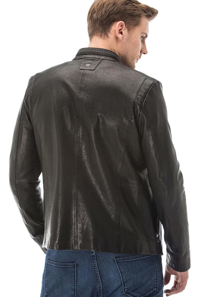 Men's 100 % Real Black Leather Vegetal Washed Jacket