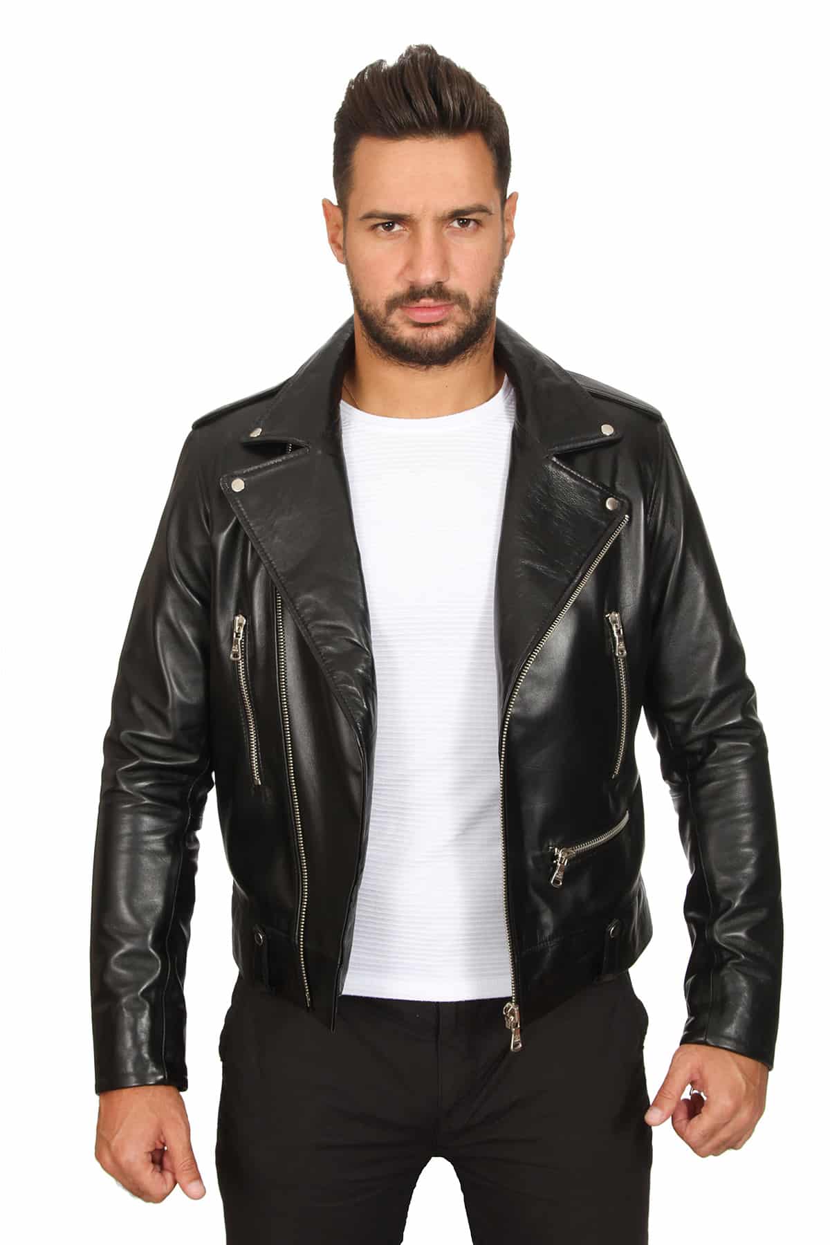 Austin Men's 100 % Real Black Leather Biker Style Jacket